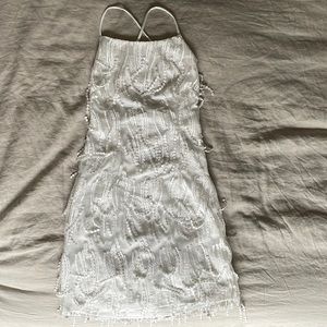 Lulus Making Magic White Fringe Lace Up Mini Dress